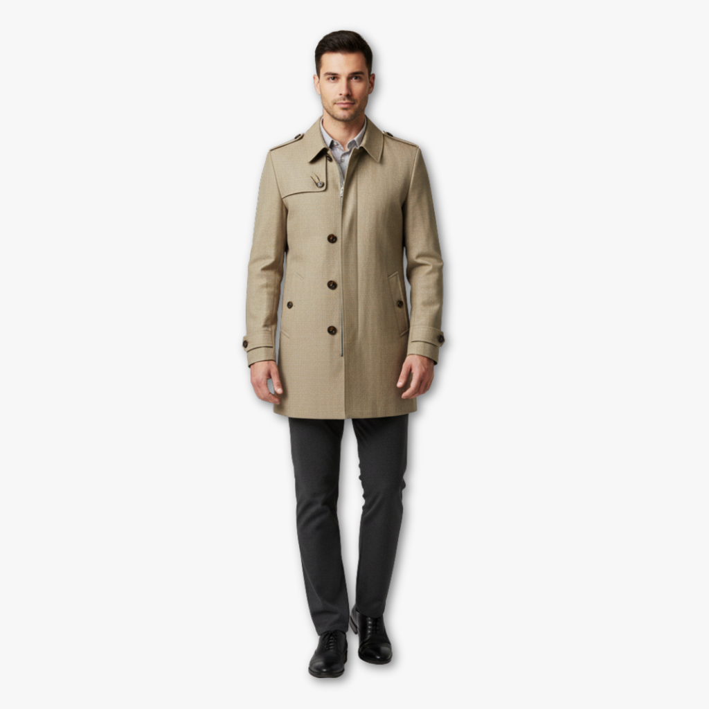 Men’s Button and Zipper Coat with Stand Collar