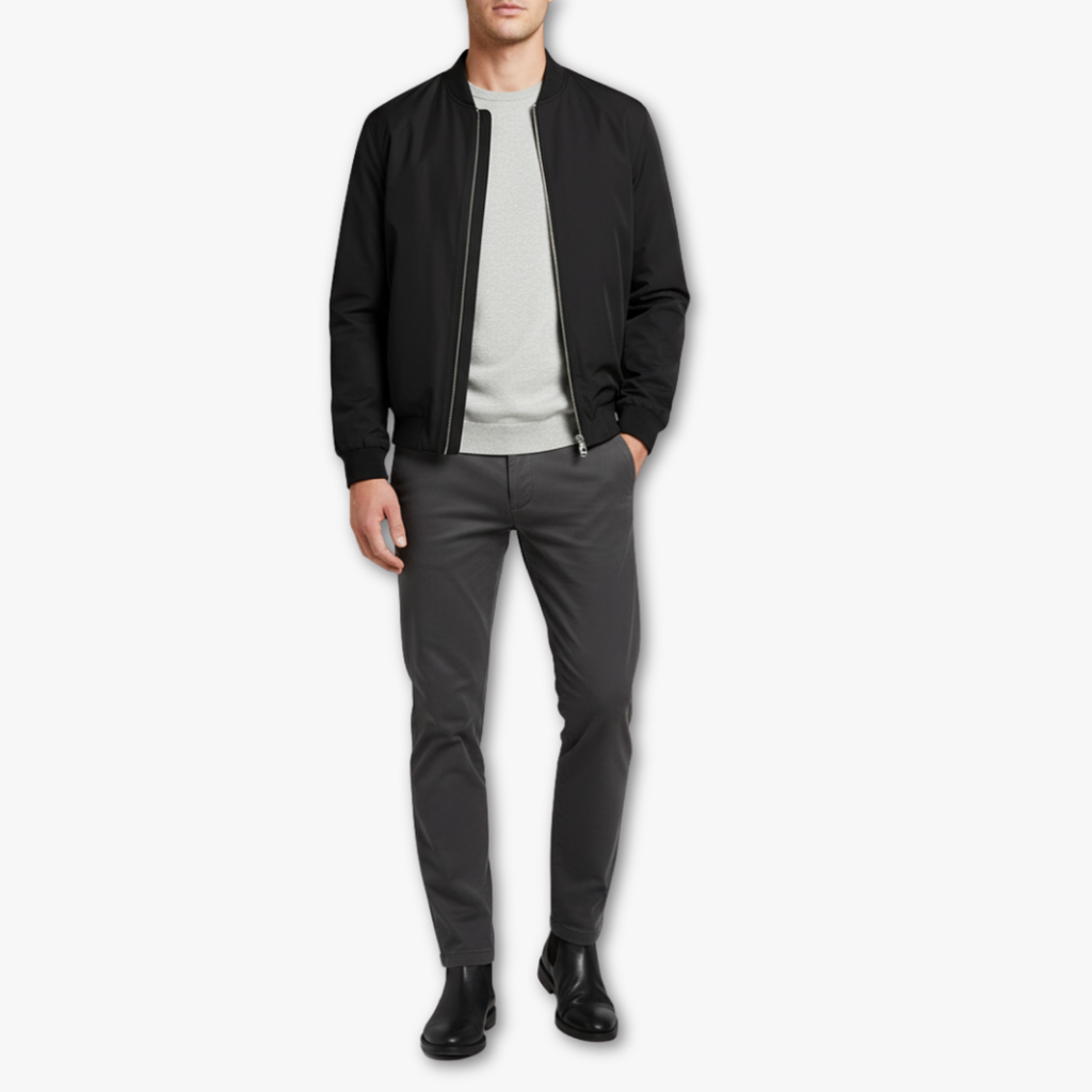 Mens Bomber Jacket with Zipper Closure and Stand Collar