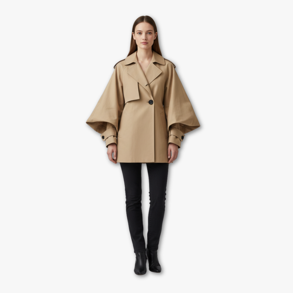 Long double-Breasted Trench Jacket with oversized sleeves