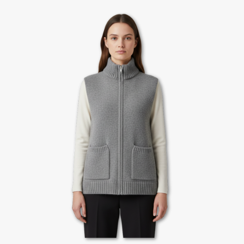 Knitted Zip Cardigan with Ribbed Hem and short Sleeves