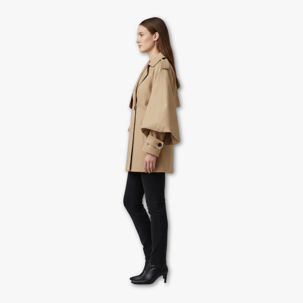 Long double-Breasted Trench Jacket with oversized sleeves