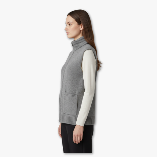 Knitted Zip Cardigan with Ribbed Hem and short Sleeves