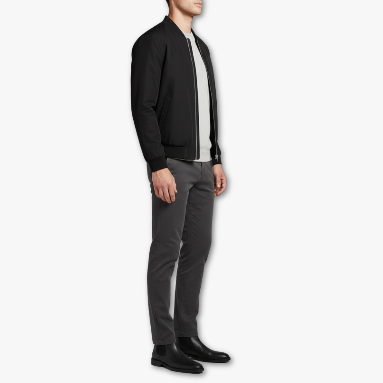 Mens Bomber Jacket with Zipper Closure and Stand Collar