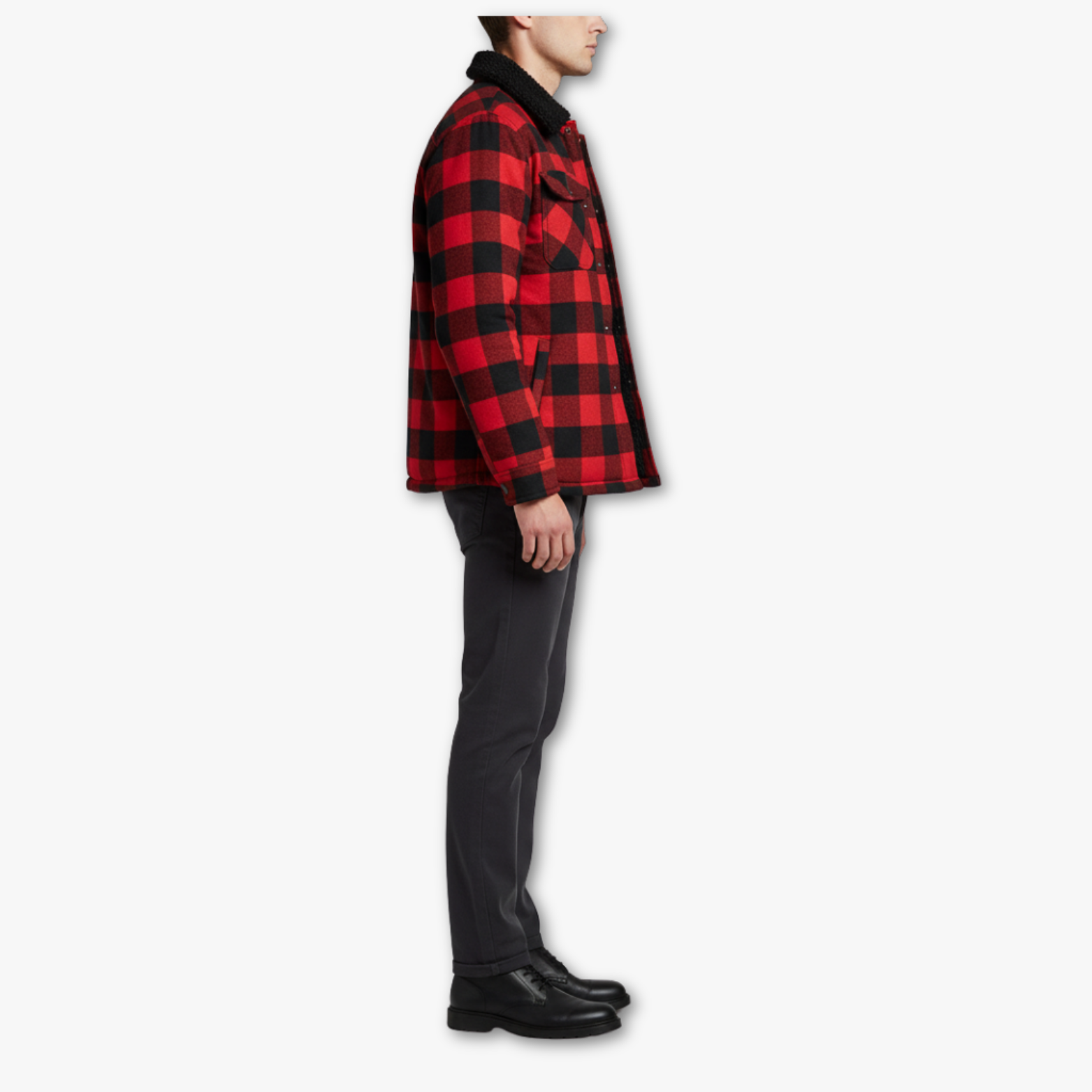 Plaid Flannel Fleece Lined Shirt Jacket with Snap Buttons