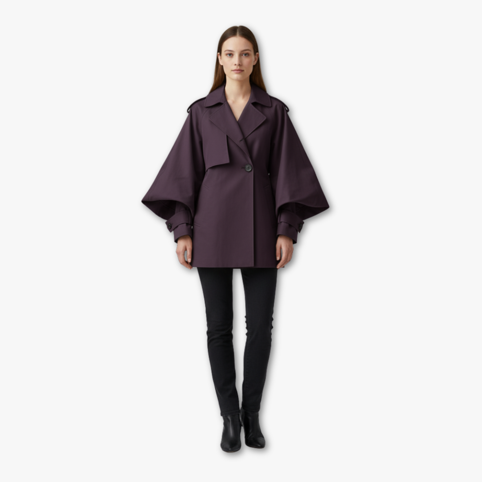 Long double-Breasted Trench Jacket with oversized sleeves