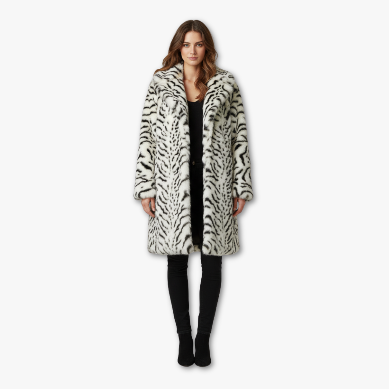 Women’s Faux Fur Coat with Animal Print Design