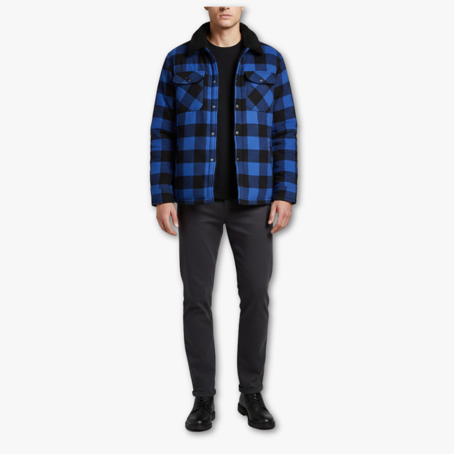 Plaid Flannel Fleece Lined Shirt Jacket with Snap Buttons