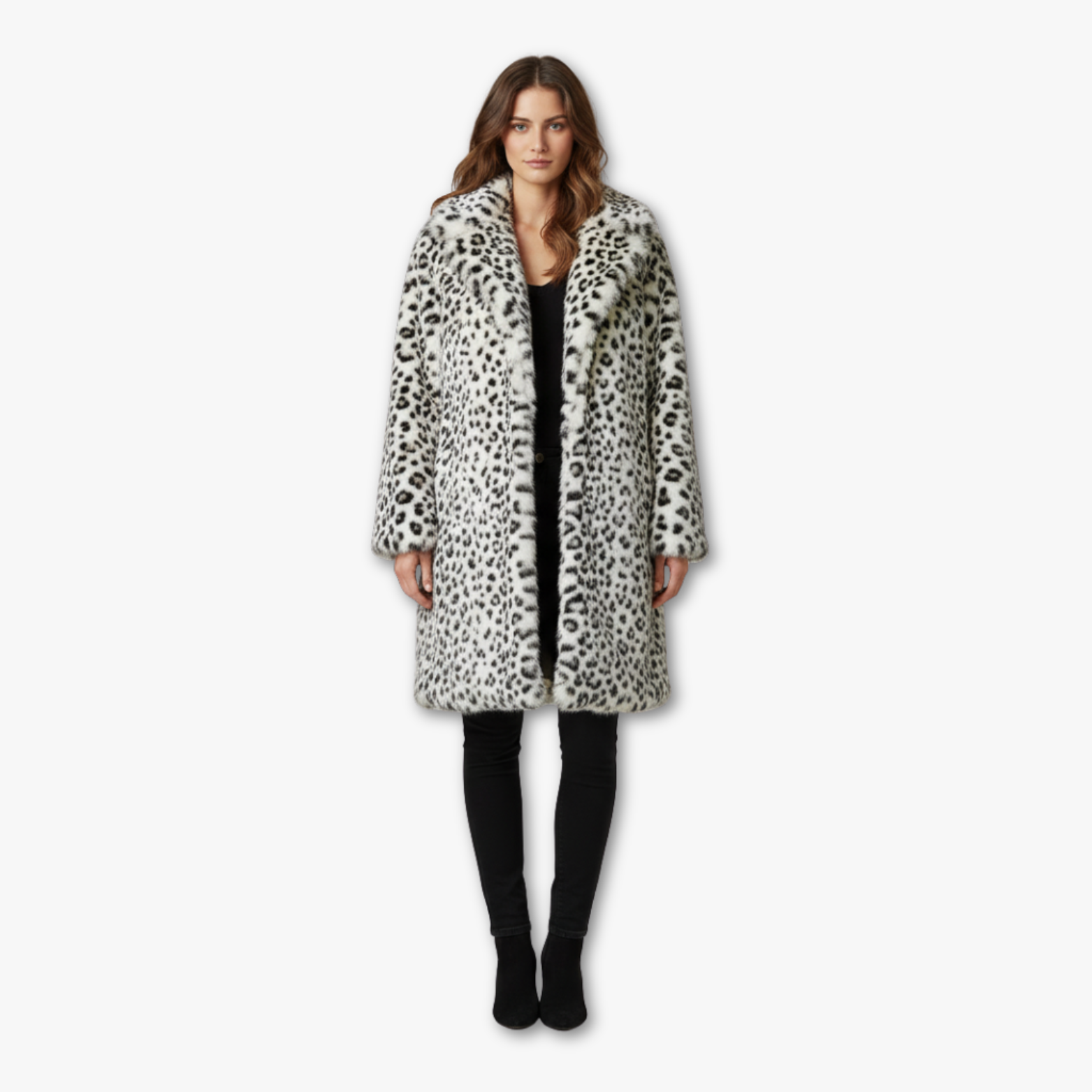 Women’s Faux Fur Coat with Animal Print Design