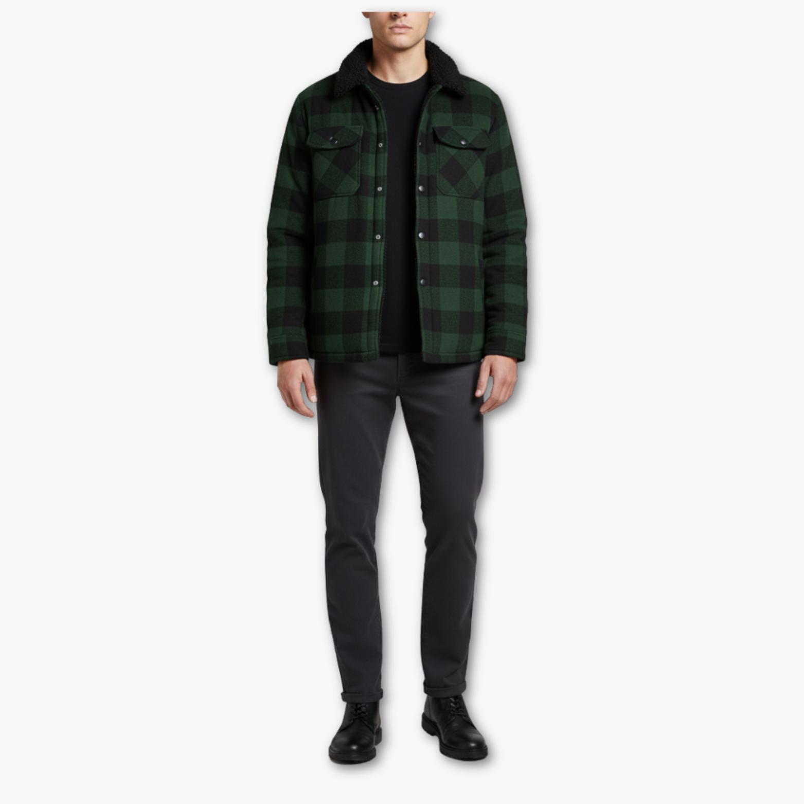 Plaid Flannel Fleece Lined Shirt Jacket with Snap Buttons