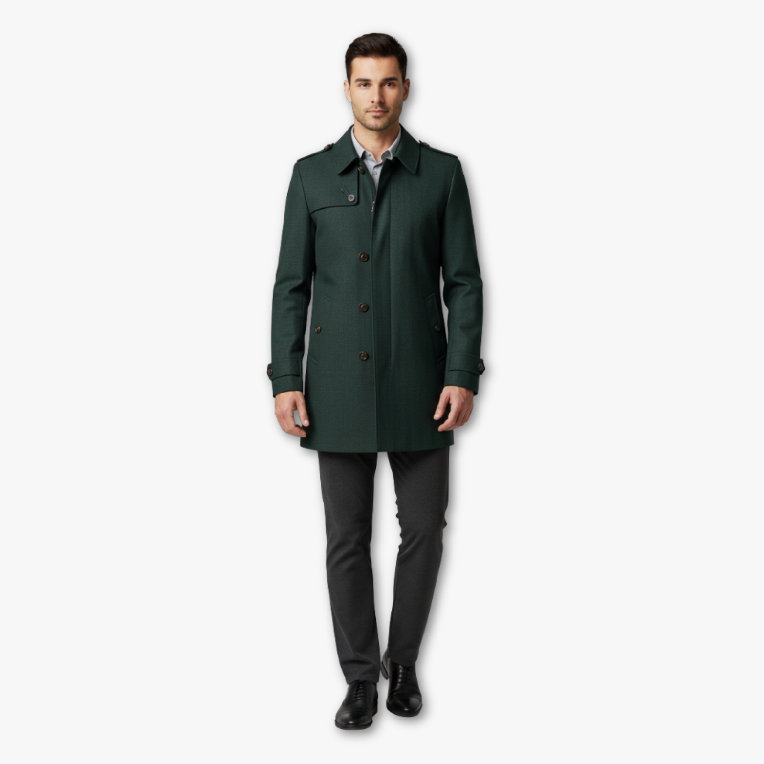 Men’s Button and Zipper Coat with Stand Collar