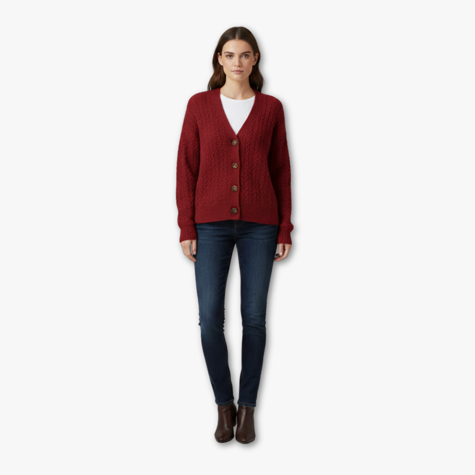 Women’s Knitted Cardigan with V Neck and Button Closure