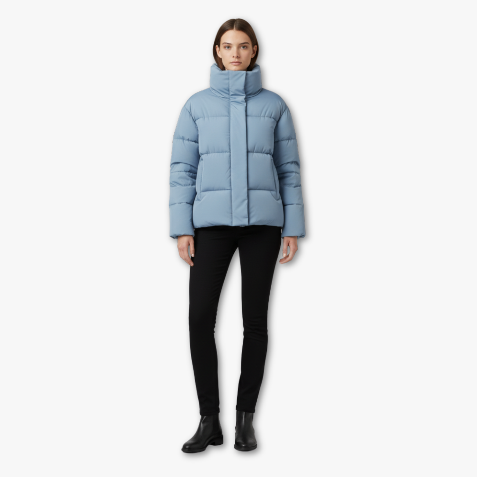 Womens Puffer Jacket with High Collar and Padded Design