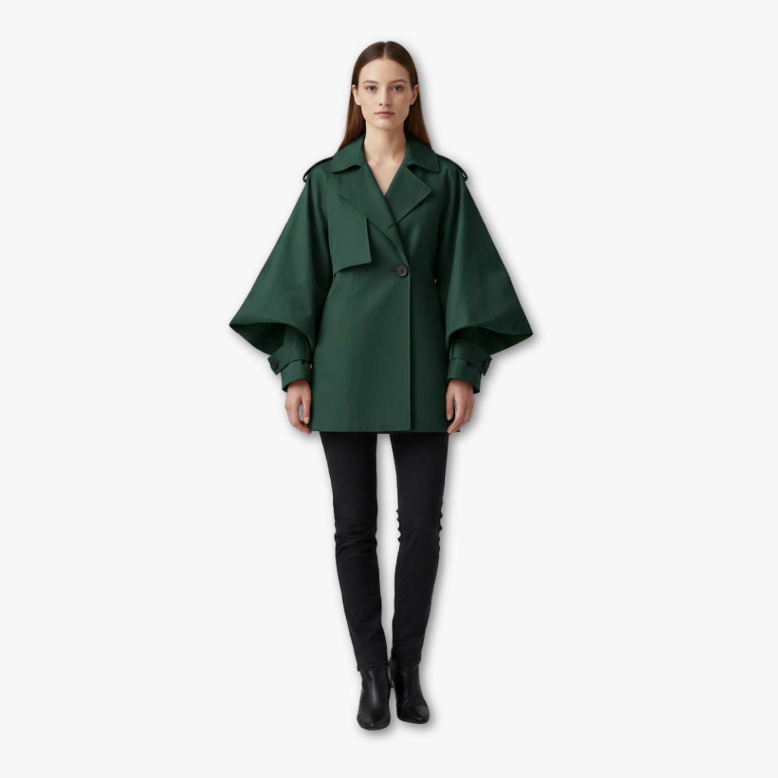 Long double-Breasted Trench Jacket with oversized sleeves
