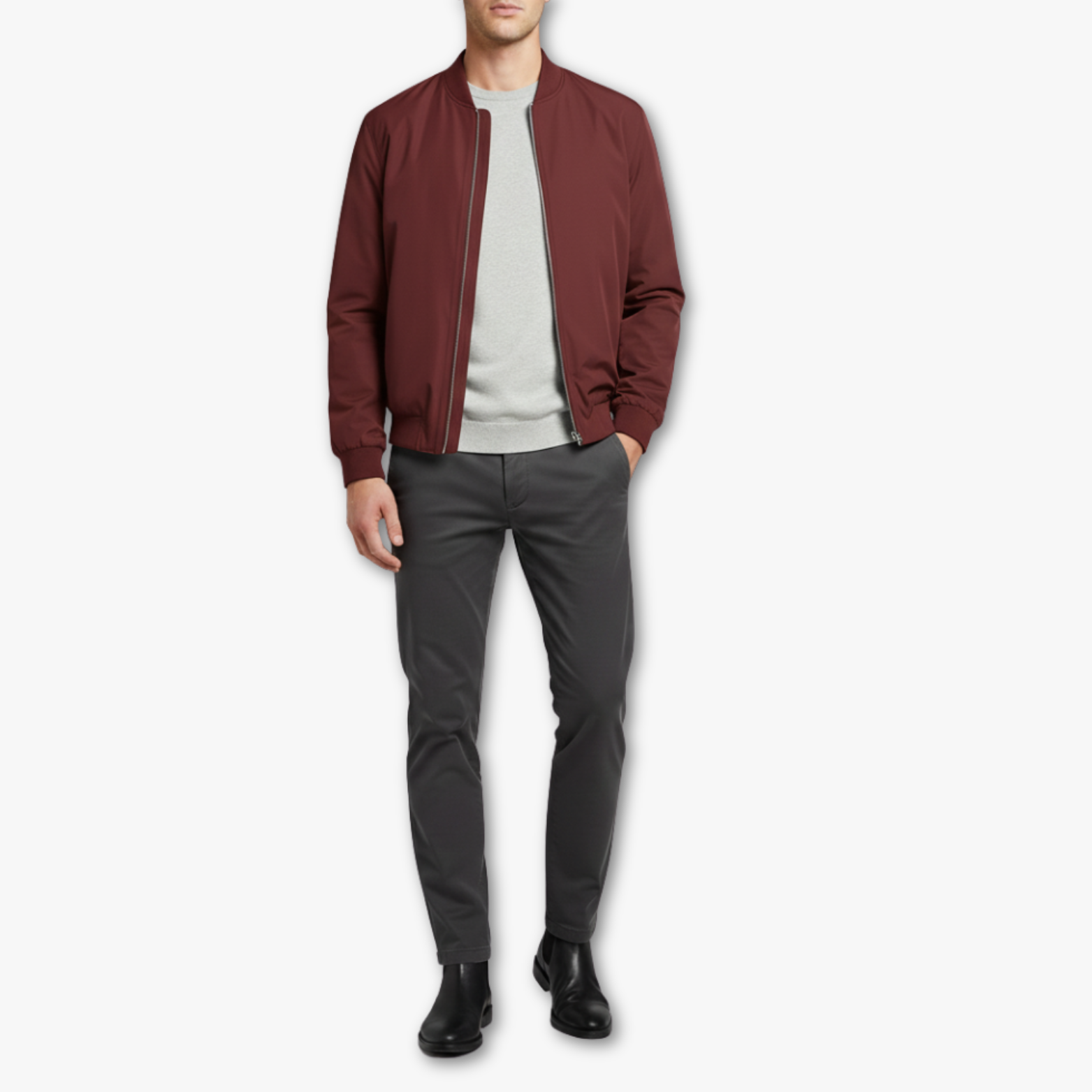 Mens Bomber Jacket with Zipper Closure and Stand Collar